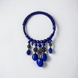 PRELOVED • blue beaded bib style wrap choker